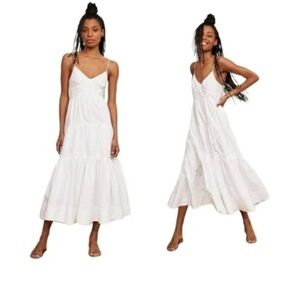 LA LIGNE Beatrix White Striped Tiered Midi Dress Size L